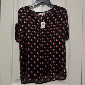 NWT Heart Patterned Black and Red Women's Top